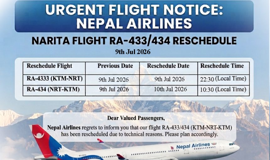 Travel Alert: Nepal Airlines Reschedules Kathmandu–Narita Flights (July 2026)